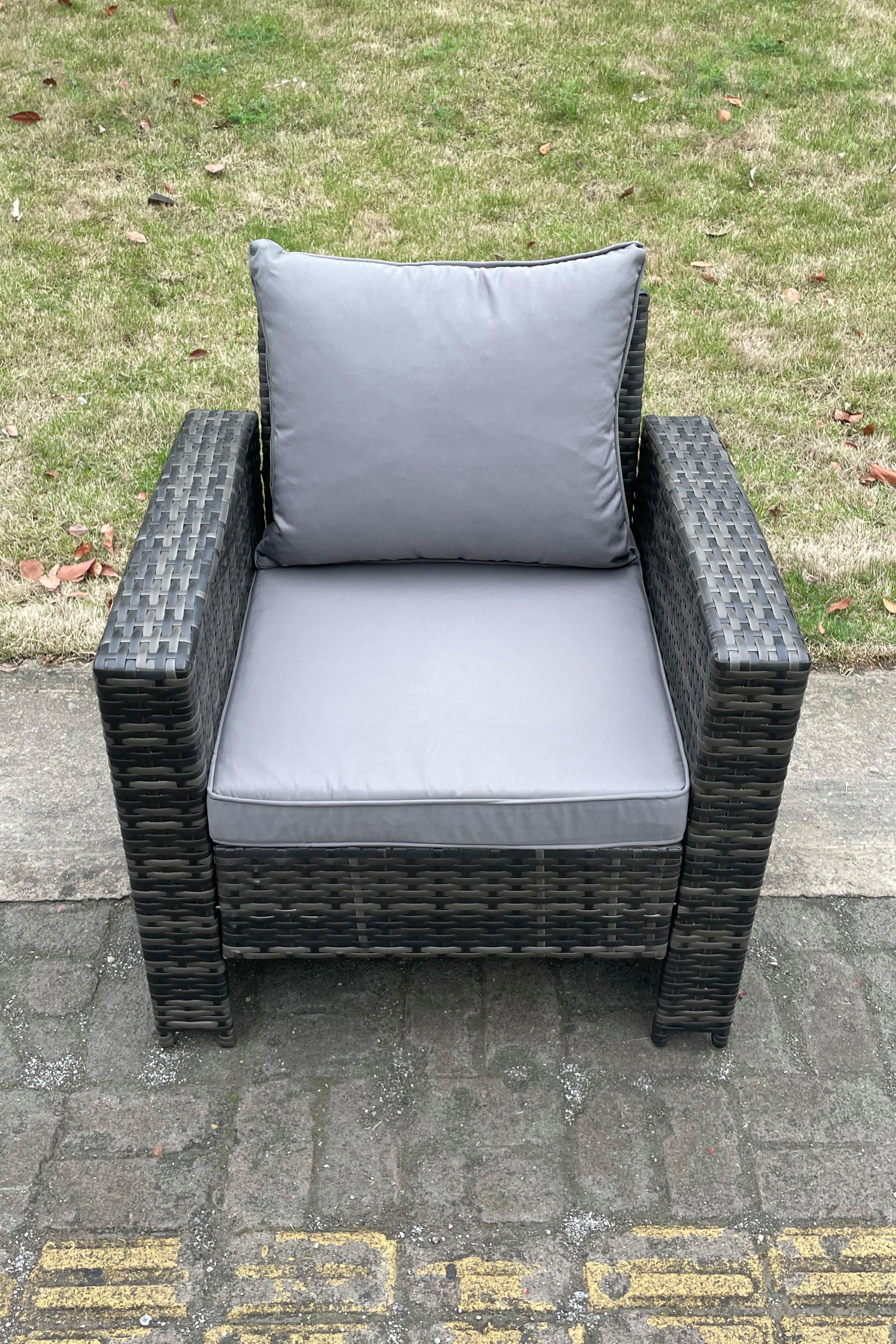 High Back Rattan Single Arm Chair Thick Seat And Back Cushion